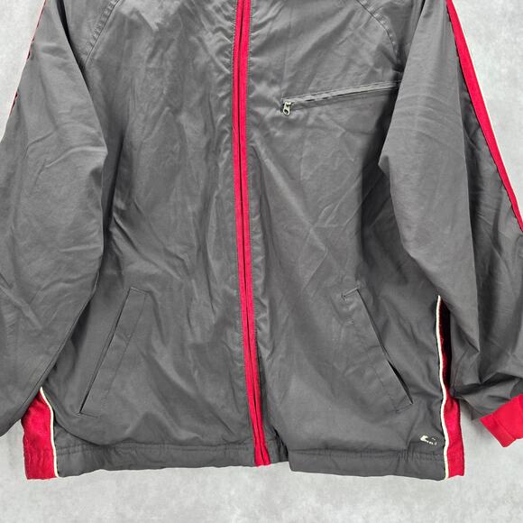 Tek Gear Gray Red Full Zip Hooded Track Windbreaker Jacket Coat Large L 14/16 - Picture 4 of 5